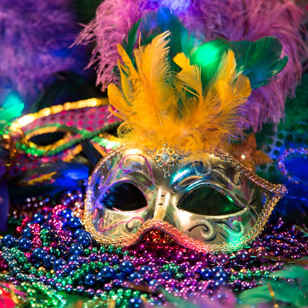 Mardi gras mask and beads